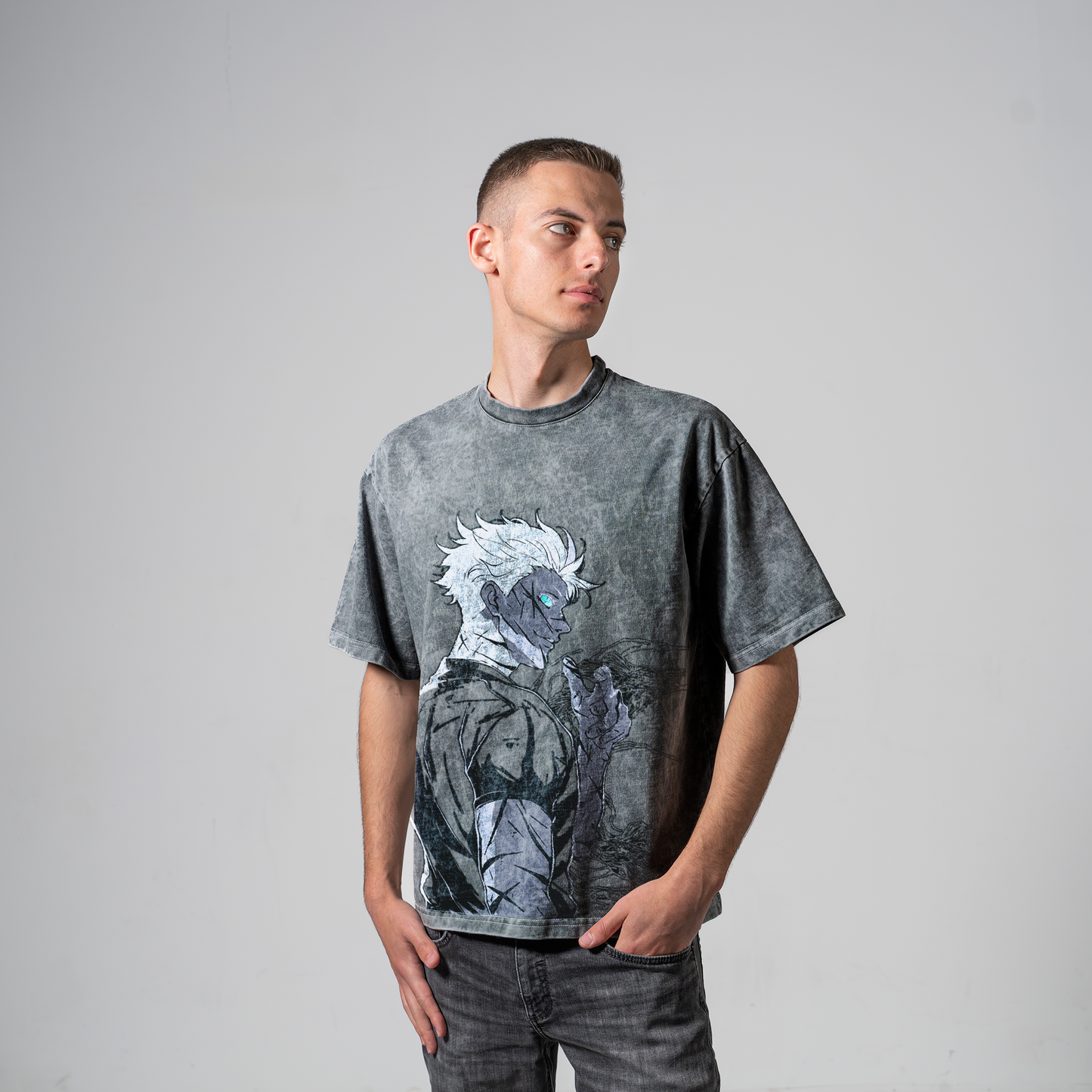 GOJO GRAY OVERSIZE KOSZULKA - JUJUTSU KAISEN